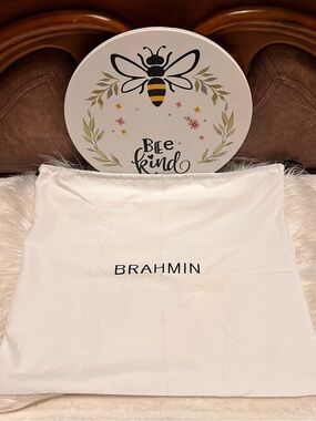 Brahmin White Cotton Drawstring Dust Bag 22X18